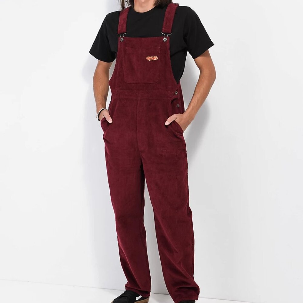 Empyre Curbed Burgundy Corduroy Skate Overalls Relaxed Fit S Like New